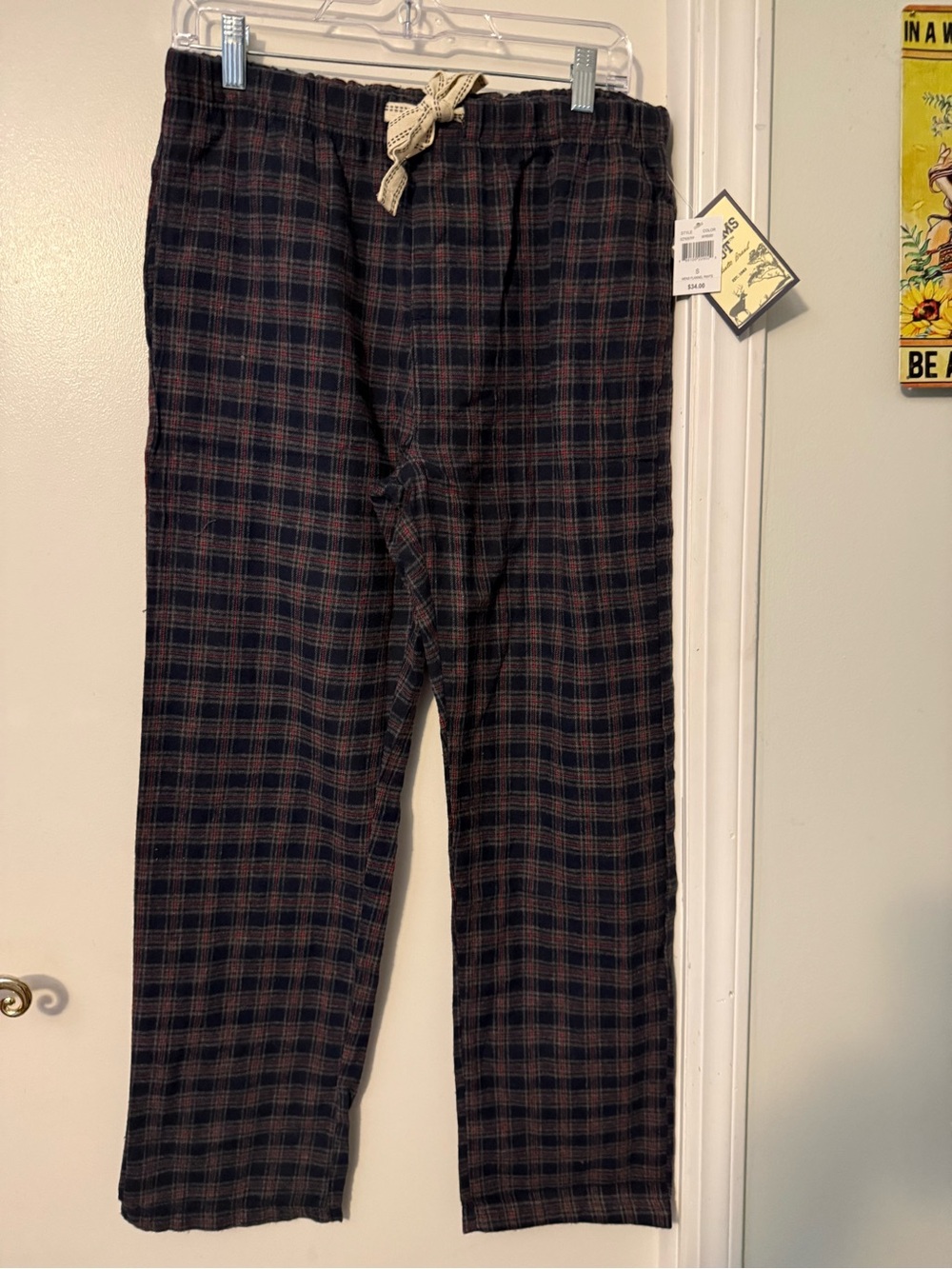 Plaid Men’s Drawstring Flannel Pajama Pants in Navy and Brown